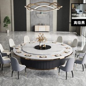 Bàn ăn khách sạn mặt đá bàn ăn điện Ý nhẹ hoa văn đá cẩm thạch sang trọng biệt thự bàn tiệc khách sạn bàn ăn 20 người