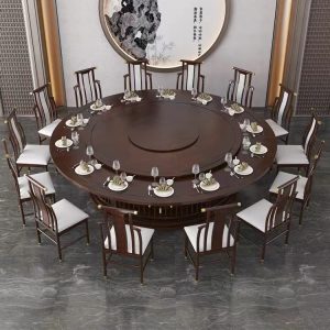Bàn ăn khách sạn phong cách Trung Quốc mới bàn tròn lớn 10 người 15 người 20 người câu lạc bộ hộp gỗ rắn bàn lẩu quay điện - Hình 4