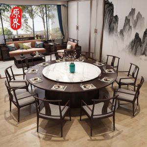 Bàn ăn khách sạn phong cách Trung Quốc mới bàn tròn lớn gỗ chắc chắn bàn xoay điện nhà câu lạc bộ homestay 20 người 15 hộp bàn lẩu tại chỗ - Hình 2