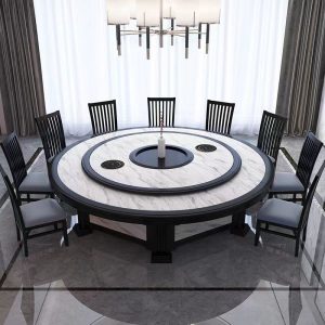Bàn ăn Khách Sạn Sang Trọng Bàn Ăn Điện Nhà Gỗ Mun Bàn Tròn Giả Đá Cẩm Thạch 15 Người Hộp 20 Người Bàn Tròn Xoay - Hình 2