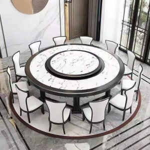 Bàn ăn Khách Sạn Sang Trọng Bàn Ăn Điện Nhà Gỗ Mun Bàn Tròn Giả Đá Cẩm Thạch 15 Người Hộp 20 Người Bàn Tròn Xoay - Hình 3