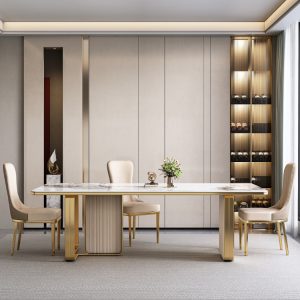 Bàn ăn kiểu Ý cổ điển tươi sáng sang trọng bằng đá phiến kết hợp bàn ghế hình chữ nhật theo phong cách tối giản hiện đại biệt thự - Hình 4