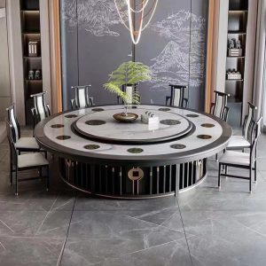 Bàn ăn Lớn mới kiểu Trung Quốc điện bàn tròn lớn 20 người bàn ăn nhà hàng khách sạn hộp gỗ chắc chắn đá cẩm thạch bàn xoay lẩu bàn - Hình 4
