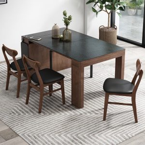 Bàn ăn mặt đá Bàn ăn gấp Bắc Âu và ghế tủ phụ kết hợp gỗ đặc Bàn cơm có thể thu vào tiết kiệm không gian tại nhà - Hình 2