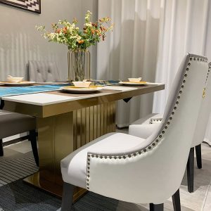 Bàn ăn mặt đá cẩm thạch sang trọng, hiện đại. Chân bàn làm bằng thép không gỉ. - Hình 3