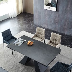 Bàn ăn mặt đá có thể thu vào Phong cách siêu dài mặt đá bàn cơm bàn ăn gấp chữ nhật - Hình 2