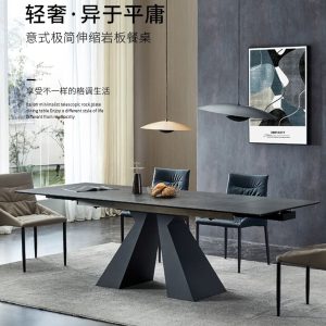 Bàn ăn mặt đá có thể thu vào Phong cách siêu dài mặt đá bàn cơm bàn ăn gấp chữ nhật - Hình 4
