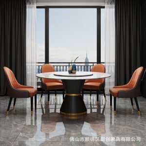 Bàn ăn mặt đá đơn giản hiện đại kiểu Ý tròn bằng đá cẩm thạch nhẹ sang trọng kết hợp bàn ghế ăn với bàn xoay nhà chung cư nhỏ - Hình 3