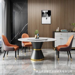 Bàn ăn mặt đá đơn giản hiện đại kiểu Ý tròn bằng đá cẩm thạch nhẹ sang trọng kết hợp bàn ghế ăn với bàn xoay nhà chung cư nhỏ - Hình 4