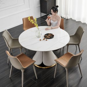 Bàn ăn mặt đá nhẹ sang trọng bàn tròn biến hình vuông tròn kép xoay kính gia đình gia đình tròn 6 người 10 bàn ăn