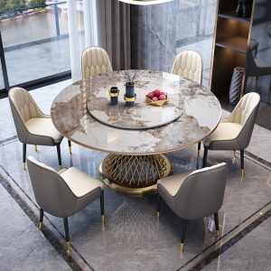 Bàn ăn mặt đá sang trọng nhẹ nhàng kết hợp bàn ghế tròn nhà đơn giản hình tròn gia đình bàn xoay bàn ăn đá cẩm thạch Ý - Hình 3