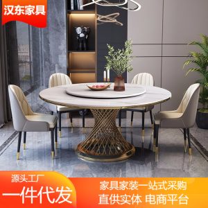 Bàn ăn mặt đá sang trọng nhẹ nhàng kết hợp bàn ghế tròn nhà đơn giản hình tròn gia đình bàn xoay bàn ăn đá cẩm thạch Ý