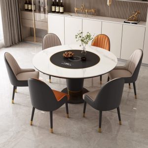 Bàn ăn mặt đá tròn bếp từ gia đình nhà hàng mâm xoay cách nhiệt nhẹ nhàng sang trọng Bàn ăn tròn cao cấp Ý dành cho 10 người - Hình 3