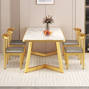 Bàn Ăn Nhà Bếp Móng Tay Thư Viện Trắng Bàn Phòng Khách Vàng Chân Kim Loại Mesas De Comedor Nội Thất - Hình 2