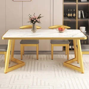 Bàn Ăn Nhà Bếp Móng Tay Thư Viện Trắng Bàn Phòng Khách Vàng Chân Kim Loại Mesas De Comedor Nội Thất