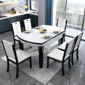 Bàn Ăn Nhà hàng kết hợp bàn ăn gỗ đặc và ghế 6-8 người nhẹ sang trọng phiến đá cẩm thạch có thể thu vào bàn ăn màu trắng đa năng có thể gập lại - Hình 2