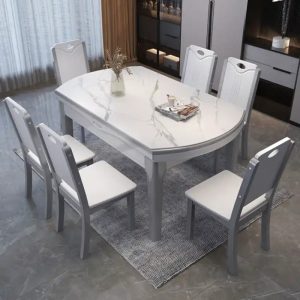 Bàn Ăn Nhà hàng kết hợp bàn ăn gỗ đặc và ghế 6-8 người nhẹ sang trọng phiến đá cẩm thạch có thể thu vào bàn ăn màu trắng đa năng có thể gập lại