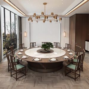 Bàn Ăn Nhà hàng khách sạn kiểu Trung Quốc mới điện bàn tròn lớn bàn đá phiến đá cẩm thạch bàn ăn bàn xoay điện 15 người 20 người - Hình 2