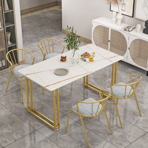 Bàn ăn Nhà sản xuất bán buôn giá đặc biệt T] Bàn ăn mặt đá đơn giản bàn ăn hình chữ nhật bằng đá cẩm thạch bàn ăn gia đình sắt rèn nghệ thuật - Hình 2
