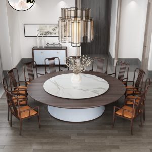 Bàn ăn nhập khẩu phong cách Trung Quốc bàn ăn gỗ chắc chắn hiện đại bàn tròn lớn 20 người cho khách sạn