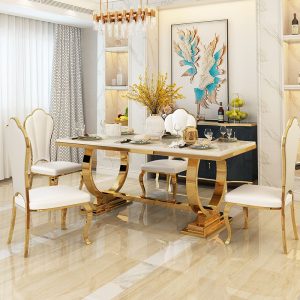 Bàn ăn nhập khẩu sang trọng, cao cấp, mặt bàn đá cẩm thạch. - Hình 2