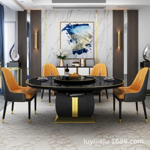 Bàn ăn nhẹ sang trọng đa năng có mâm xoay bếp điện từ gấp gọn 10-12 người nhà căn hộ hình bầu dục - Hình 2