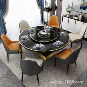 Bàn ăn nhẹ sang trọng đa năng có mâm xoay bếp điện từ gấp gọn 10-12 người nhà căn hộ hình bầu dục - Hình 3