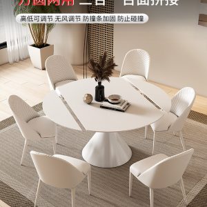 Bàn ăn phiến đá gấp kiểu kính màu kem kiểu Pháp có thể thu vào vuông tròn gia đình nhỏ bàn ăn tròn xoay - Hình 2