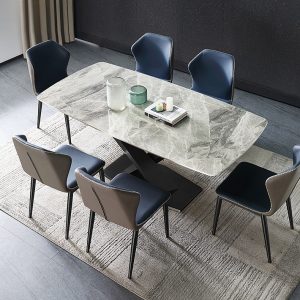 Bàn ăn phiến đá tối giản của Ý gia đình hình chữ nhật ánh sáng sang trọng hiện đại tối giản kết hợp bàn ăn bằng đá cẩm thạch và ghế