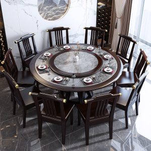 Bàn ăn phiến gỗ nguyên khối phong cách Trung Quốc mới Bàn tròn sang trọng dành cho gia đình 10 người Bàn tròn lớn 1,8m mét kết hợp bàn ghế nhà hàng - Hình 2