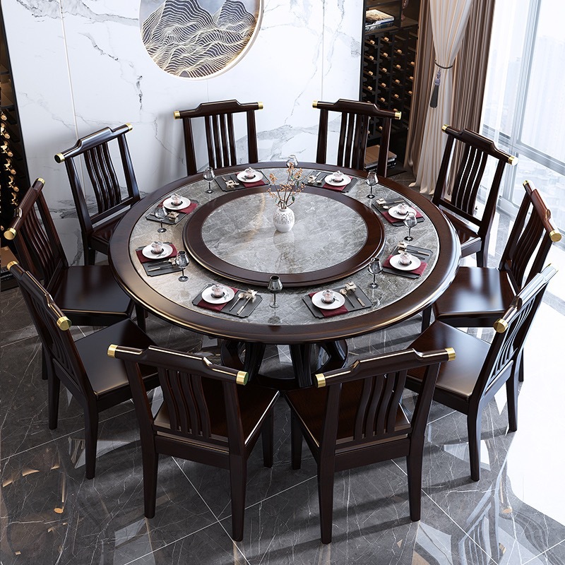 Bàn ăn phiến gỗ nguyên khối phong cách Trung Quốc mới Bàn tròn sang trọng dành cho gia đình 10 người Bàn tròn lớn 1,8m mét kết hợp bàn ghế nhà hàng - Hình 2 Bàn ăn phiến gỗ nguyên khối phong cách Trung Quốc mới Bàn tròn sang trọng dành cho gia đình 10 người Bàn tròn lớn 1,8m mét kết hợp bàn ghế nhà hàng - Hình 2
