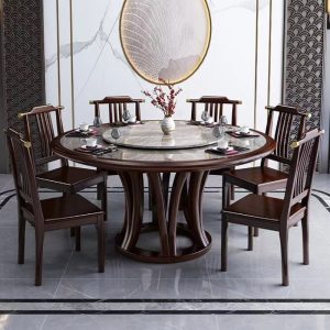 Bàn ăn phiến gỗ nguyên khối phong cách Trung Quốc mới Bàn tròn sang trọng dành cho gia đình 10 người Bàn tròn lớn 1,8m mét kết hợp bàn ghế nhà hàng - Hình 3