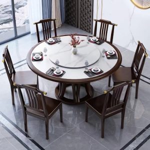Bàn ăn phiến gỗ nguyên khối phong cách Trung Quốc mới Bàn tròn sang trọng dành cho gia đình 10 người Bàn tròn lớn 1,8m mét kết hợp bàn ghế nhà hàng - Hình 4