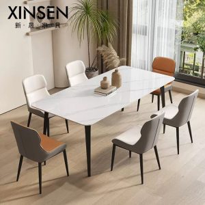 Bàn ăn phong cách sang trọng của Ý mặt đá bàn ăn phòng ăn nhỏ gia đình bàn ăn bàn ăn chữ nhật sáng phiến mặt đá bàn ăn và ghế - Hình 2