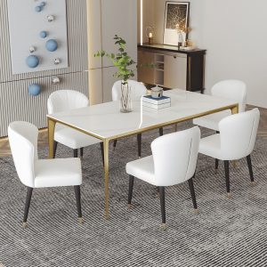 Bàn Ăn phong cách sang trọng tươi sáng đĩa đá bàn ăn chữ nhật đơn giản kiểu Ý Bắc Âu phòng ăn nhỏ đơn giản món ăn phương Tây bàn ăn nhà - Hình 4