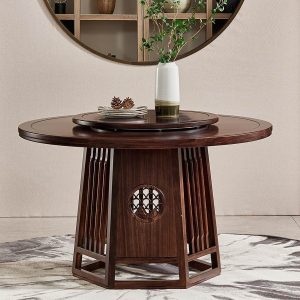 Bàn Ăn phong cách Trung Quốc mới bằng gỗ mun tròn gỗ mun bàn ăn gia đình một bàn sáu ghế nội thất nhà hàng kết hợp - Hình 2