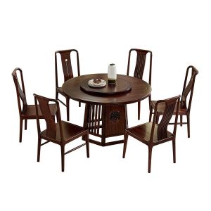 Bàn Ăn phong cách Trung Quốc mới bằng gỗ mun tròn gỗ mun bàn ăn gia đình một bàn sáu ghế nội thất nhà hàng kết hợp