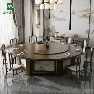 Bàn Ăn Phong cách Trung Quốc mới khách sạn gỗ nguyên khối bàn ăn điện nhà hàng khách sạn bàn tròn lớn hộp câu lạc bộ 15 người 20 người kết hợp bàn ghế - Hình 2