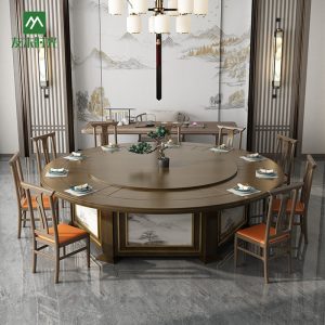 Bàn Ăn Phong cách Trung Quốc mới khách sạn gỗ nguyên khối bàn ăn điện nhà hàng khách sạn bàn tròn lớn hộp câu lạc bộ 15 người 20 người kết hợp bàn ghế - Hình 3