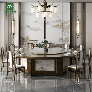 Bàn Ăn Phong cách Trung Quốc mới khách sạn gỗ nguyên khối bàn ăn điện nhà hàng khách sạn bàn tròn lớn hộp câu lạc bộ 15 người 20 người kết hợp bàn ghế