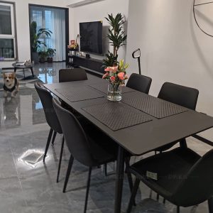 Bàn Ăn Phong cách Ý bàn ăn đá phiến đen tinh khiết hình chữ nhật hiện đại kích thước tối giản căn hộ nhà ăn bàn ăn màu đen ghế 6/8 người tối giản