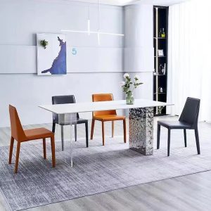 Bàn ăn phong cách Ý bằng thép không gỉ acrylic gợn sóng nước lơ lửng phiến đá bàn ăn gia đình bàn ghế ăn bằng đá cẩm thạch tự nhiên - Hình 2
