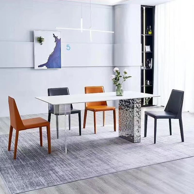 Bàn ăn phong cách Ý bằng thép không gỉ acrylic gợn sóng nước lơ lửng phiến đá bàn ăn gia đình bàn ghế ăn bằng đá cẩm thạch tự nhiên - Hình 2 Bàn ăn phong cách Ý bằng thép không gỉ acrylic gợn sóng nước lơ lửng phiến đá bàn ăn gia đình bàn ghế ăn bằng đá cẩm thạch tự nhiên - Hình 2