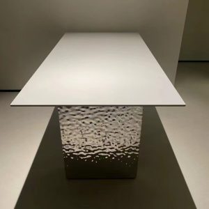 Bàn ăn phong cách Ý bằng thép không gỉ acrylic gợn sóng nước lơ lửng phiến đá bàn ăn gia đình bàn ghế ăn bằng đá cẩm thạch tự nhiên - Hình 4