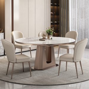 Bàn ăn phong cách Ý cổ đá phiến bàn ăn đẹp gia đình sang trọng gia đình đơn giản có thể thu vào bàn ăn tròn xoay và ghế - Hình 2