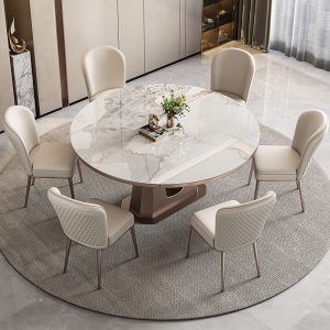 Bàn ăn phong cách Ý cổ đá phiến bàn ăn đẹp gia đình sang trọng gia đình đơn giản có thể thu vào bàn ăn tròn xoay và ghế - Hình 3