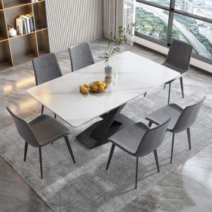 Bàn ăn phong cách Ý đá phiến bàn ăn gia đình lớn và nhỏ gia đình bàn ăn chữ nhật và ghế ghế ăn dải hiện đại mới - Hình 2