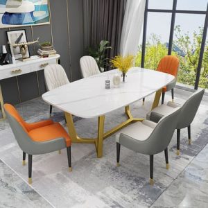 Bàn Ăn sang trọng bàn ăn bằng đá phiến sáng màu hiện đại tối giản căn hộ nhỏ hình chữ nhật bàn ăn gia đình bằng thép không gỉ kết hợp bàn ghế