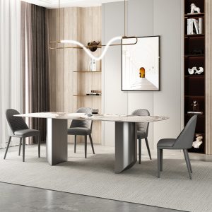 Bàn Ăn sang trọng hiện đại tối giản bàn ăn phiến đá kích thước hình chữ nhật hộ gia đình bàn ăn cao cấp bằng thép không gỉ - Hình 2