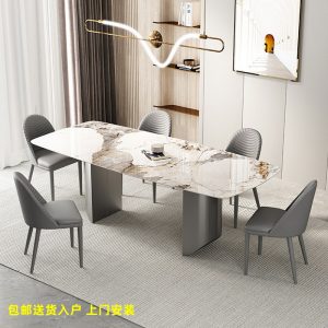 Bàn Ăn sang trọng hiện đại tối giản bàn ăn phiến đá kích thước hình chữ nhật hộ gia đình bàn ăn cao cấp bằng thép không gỉ